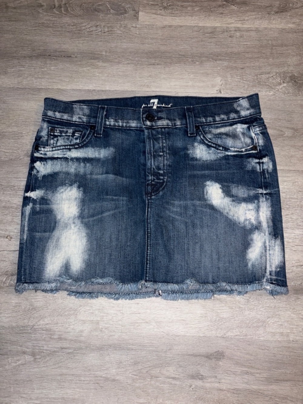 7 For All Mankind Blue Tie-Dye Wash Denim Mini Skirt